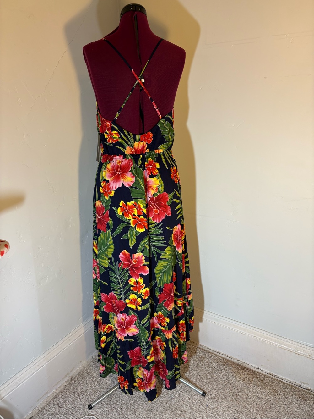 Lulus brand hibiscus print sundress beach cover up tropical lounge wear sz small - Picture 5 of 10